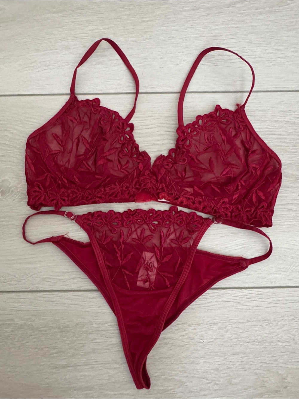 Lace Trim Red Lingerie Set - Bra & Thong